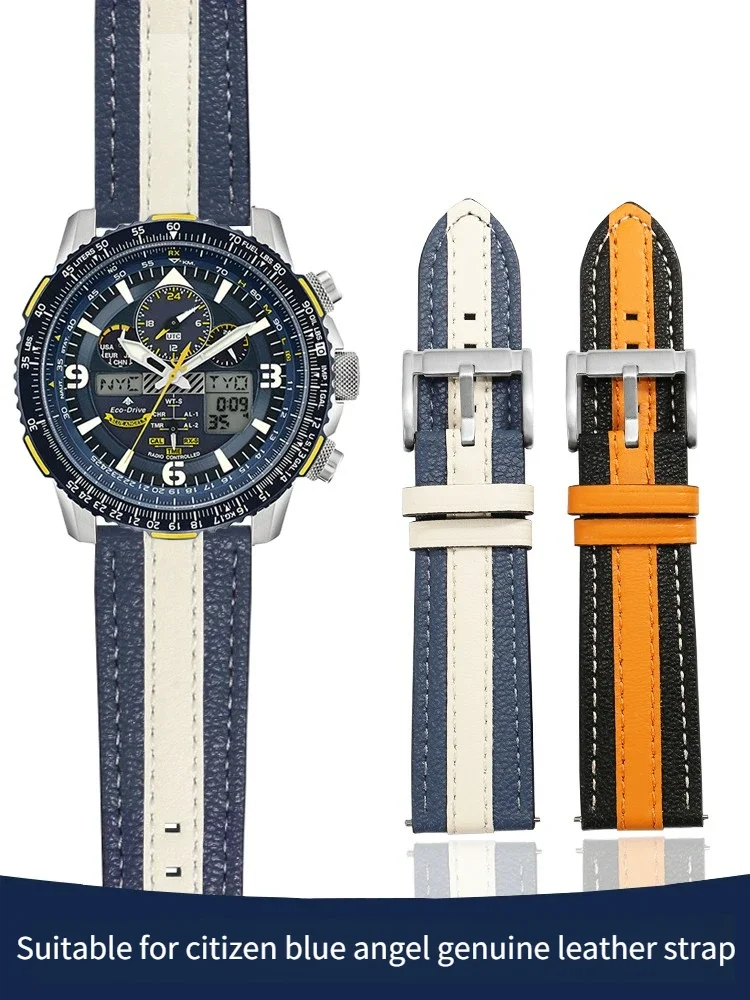 

Suitable for C-i-t-i-z-en Blue Angel Leather Watch Strap, Light Kinetic Energy, Eagle in The Air Second-generation Cowhide Strap