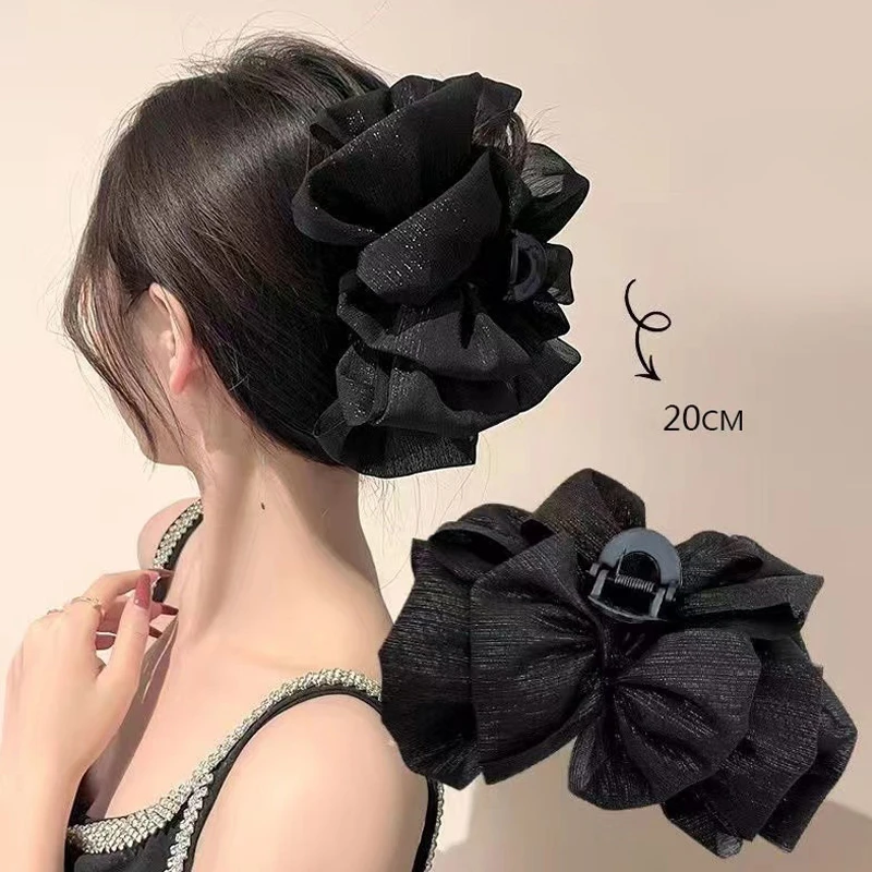 Fashion Tulle Large Bow Clouds Grab Clip Elegant Retro Female Net Yarn Ponytail Braid Claw Clip Hair Accessories Gift Headdress