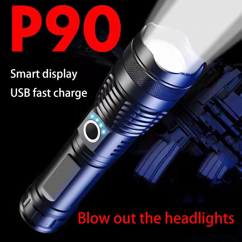 

NEW High Power LED Flashlight XHP90 Super Bright Usb Rechargeable Torch Zoom Powerful Flash Light Hunting Lantern Camping Lamp