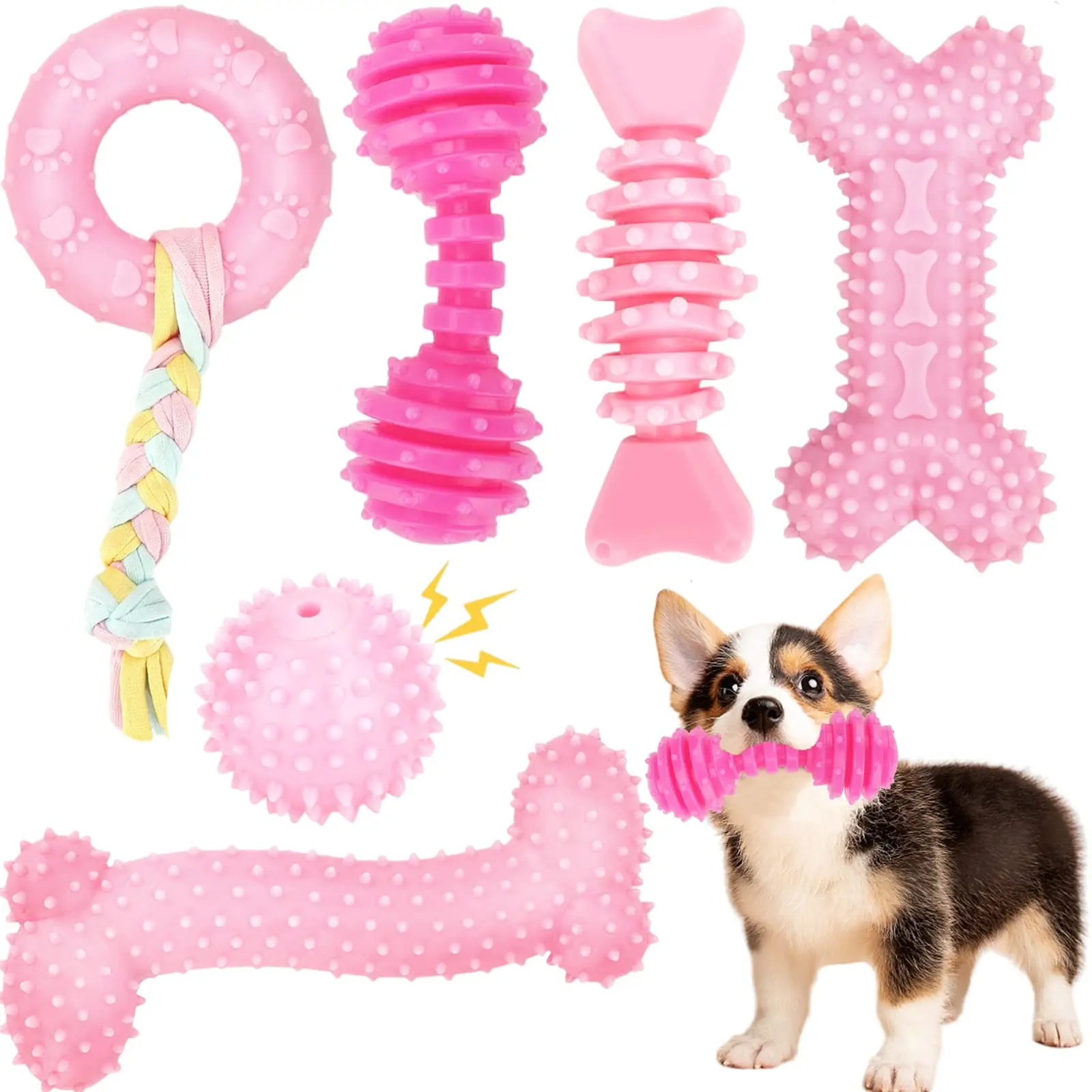 

Dog toys,6 Pcs Puppy Toys,Teeth Cleaning Toys,Anti-Boredom,Soft and Durable Interactive Chew Toys,Suitable for Small Dogs