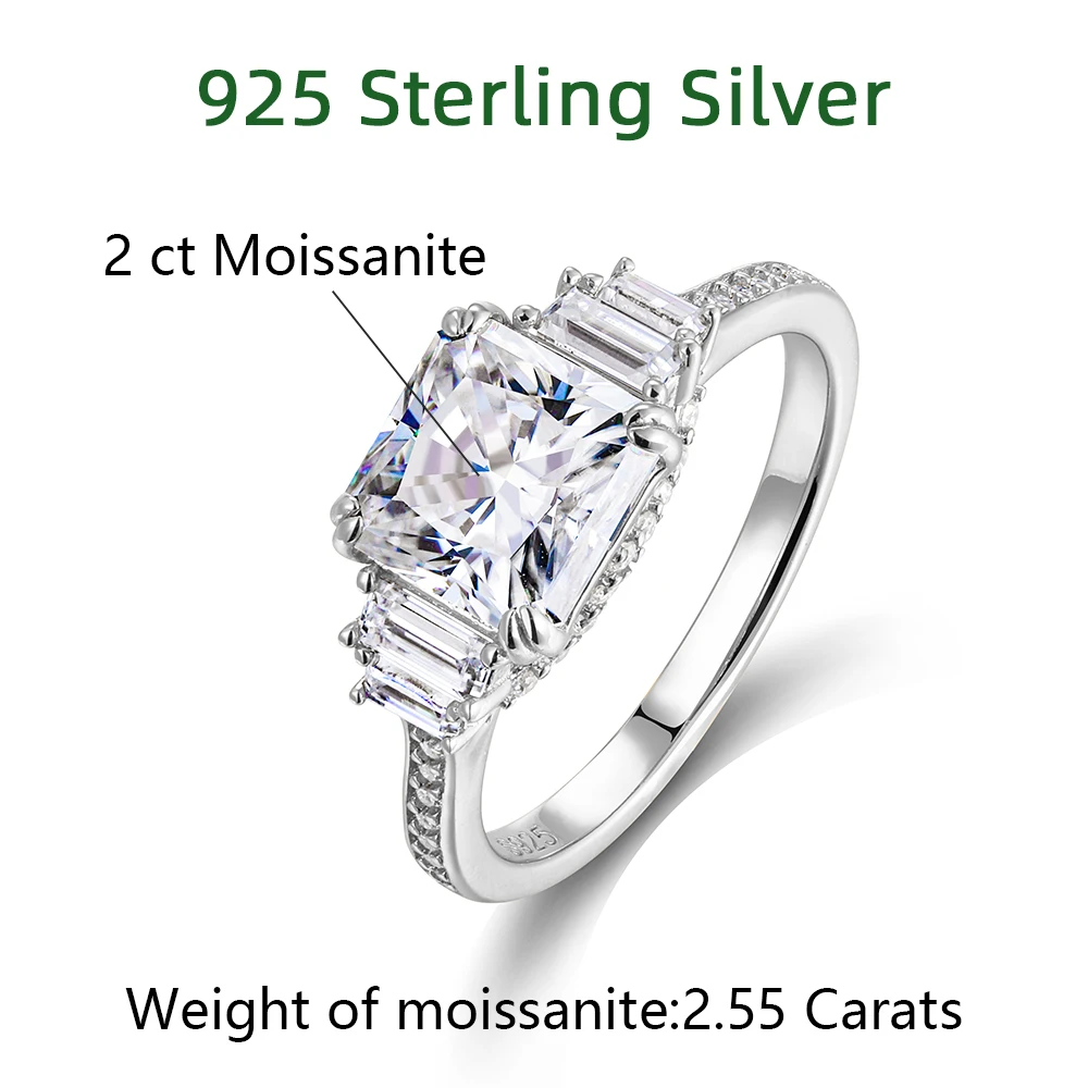 HFE 2ct Square Cut Moissanite Engagement Ring S925 D Color VVS1 Lab-Created Diamond Sparkling Promise Ring Women Wedding Jewelry