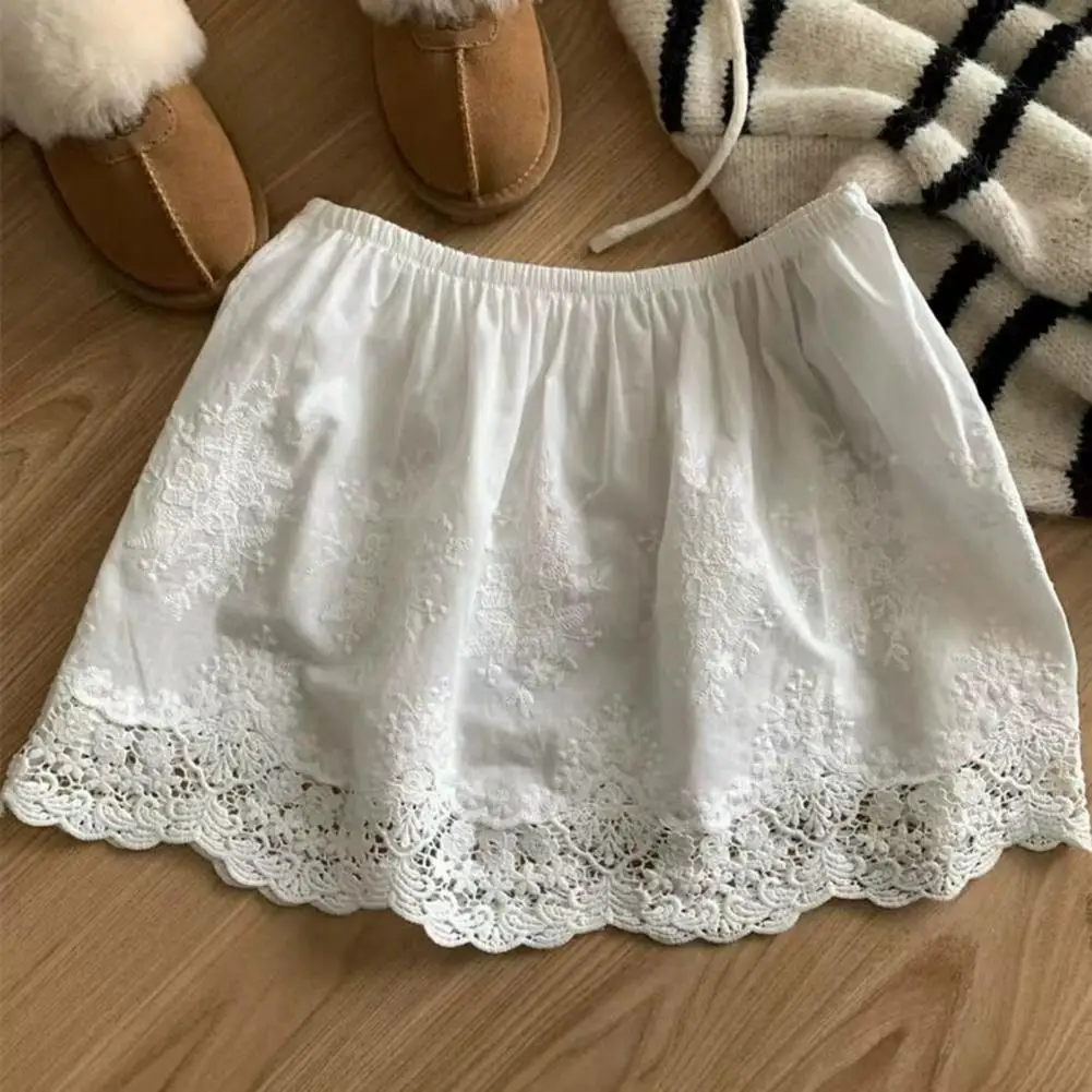 Women Shirt Extender Lace Butt Curtain Women Anti Glared Covering Buttocks Elastic Hollow Embroidery Lace Flower Mini Skirt 80%