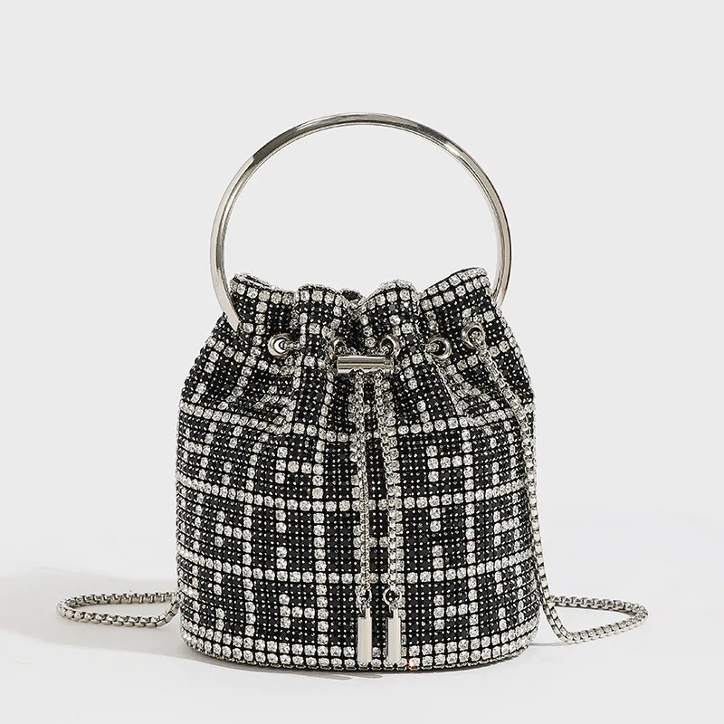 

Luxury Glitter Bucket Bag Women's Handbag Crystal Shiny Rhinestones Diamond Evening Bag Wedding Party Clutch Purse Shoulder Bag