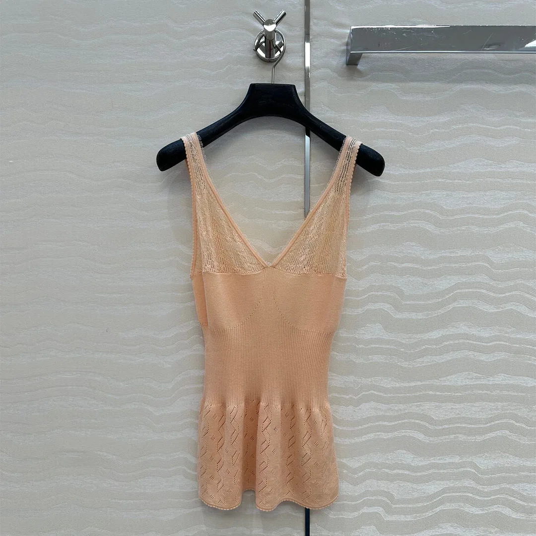

2025 New Fashion Summer Knitted Crochet Hollow Out V-neck Straps Tank Tops Women Sweet Girl Sexy Slim Waist Pink Vest