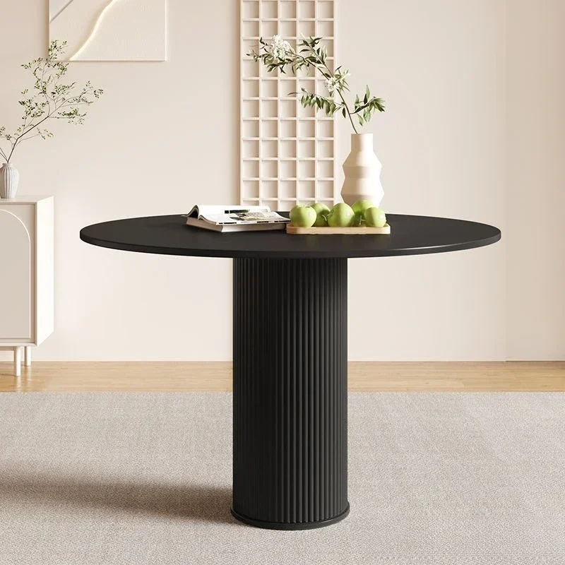 Cream wind round dining table household small apartment slate negotiation table and chair combination modern simplicity