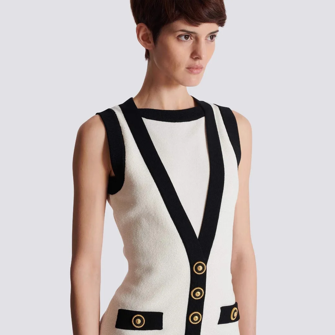 Spring Simple Temperament Small Fragrant Style Color Matching Sleeveless Tight Bandage Shorts Dress Performance Wear Cocktail