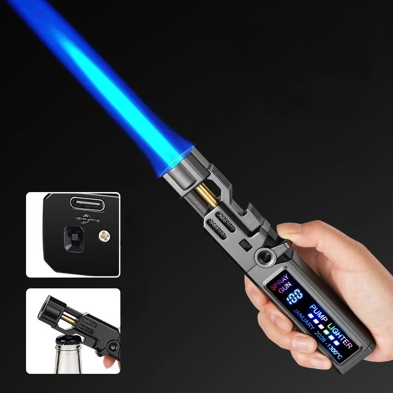 

1300℃ Digital Butane Torch Lighter Windproof Blue Flame Jet Lighter Refillable for Cooking BBQ Welding