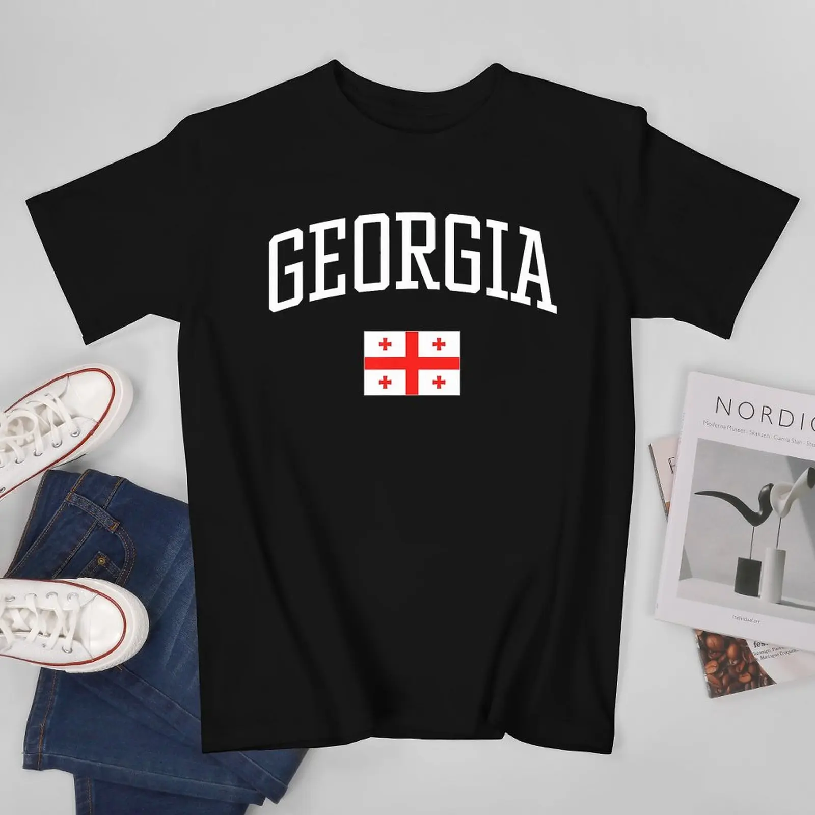 More Design Georgia Flag Georgian Men Tshirt Tees T-Shirt O-neck T Shirts Women Boys Clothing 100% Cotton