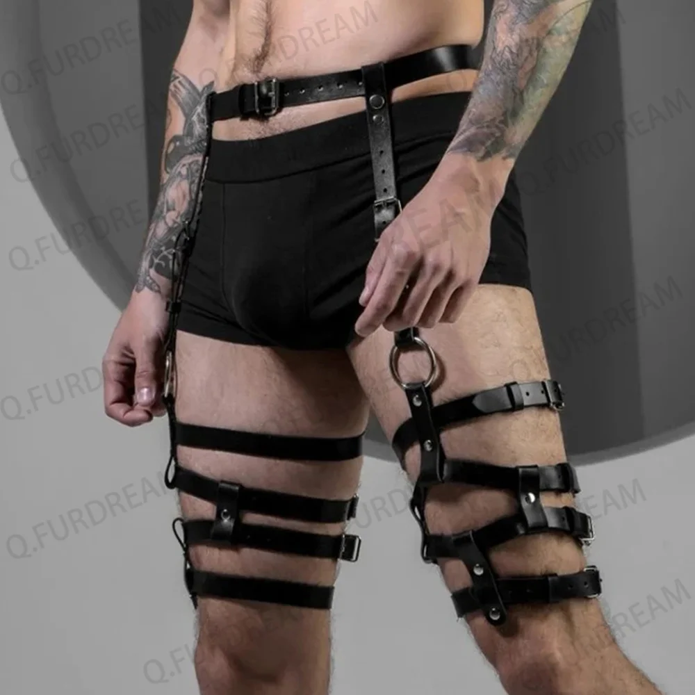 Bondage Thigh Harness Men Sexy Garters Leather Sissy Body Cage Suspenders Adjustable Gay Leg Harness Bdsm Waist Belt Straps
