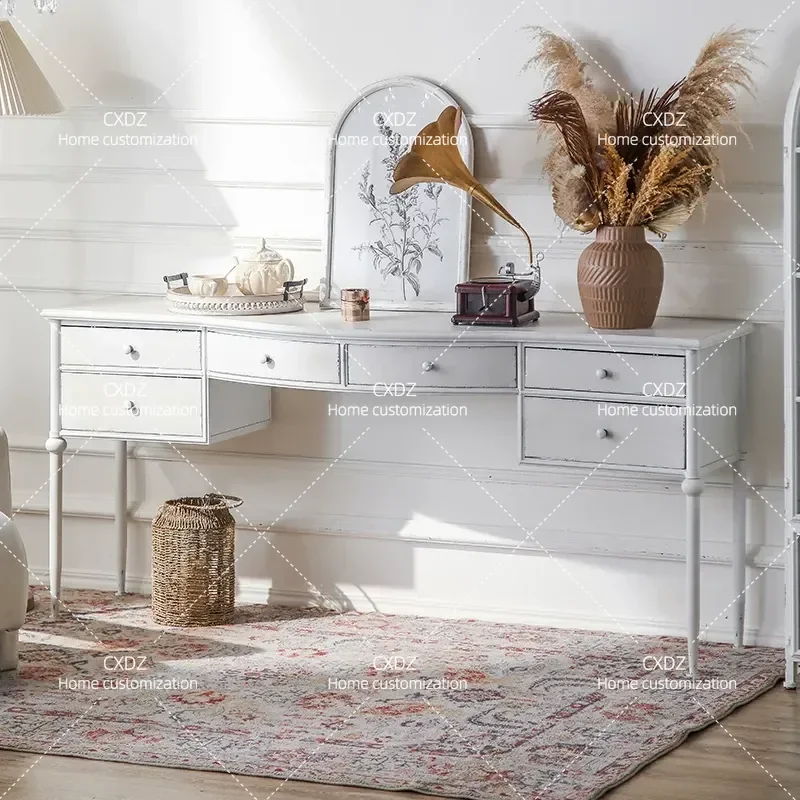 Retro Wrought Iron Dresser Makeup Table Chest Cabinet Integrated Storage Console for Flower Shop Coffee Shop Studio Home