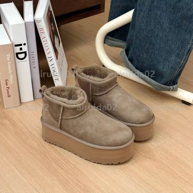 Women's Thick-soled Boots Real Sheepskin Wool Warmer Ladies Heightening Shoes Platform Winter Snow Boots