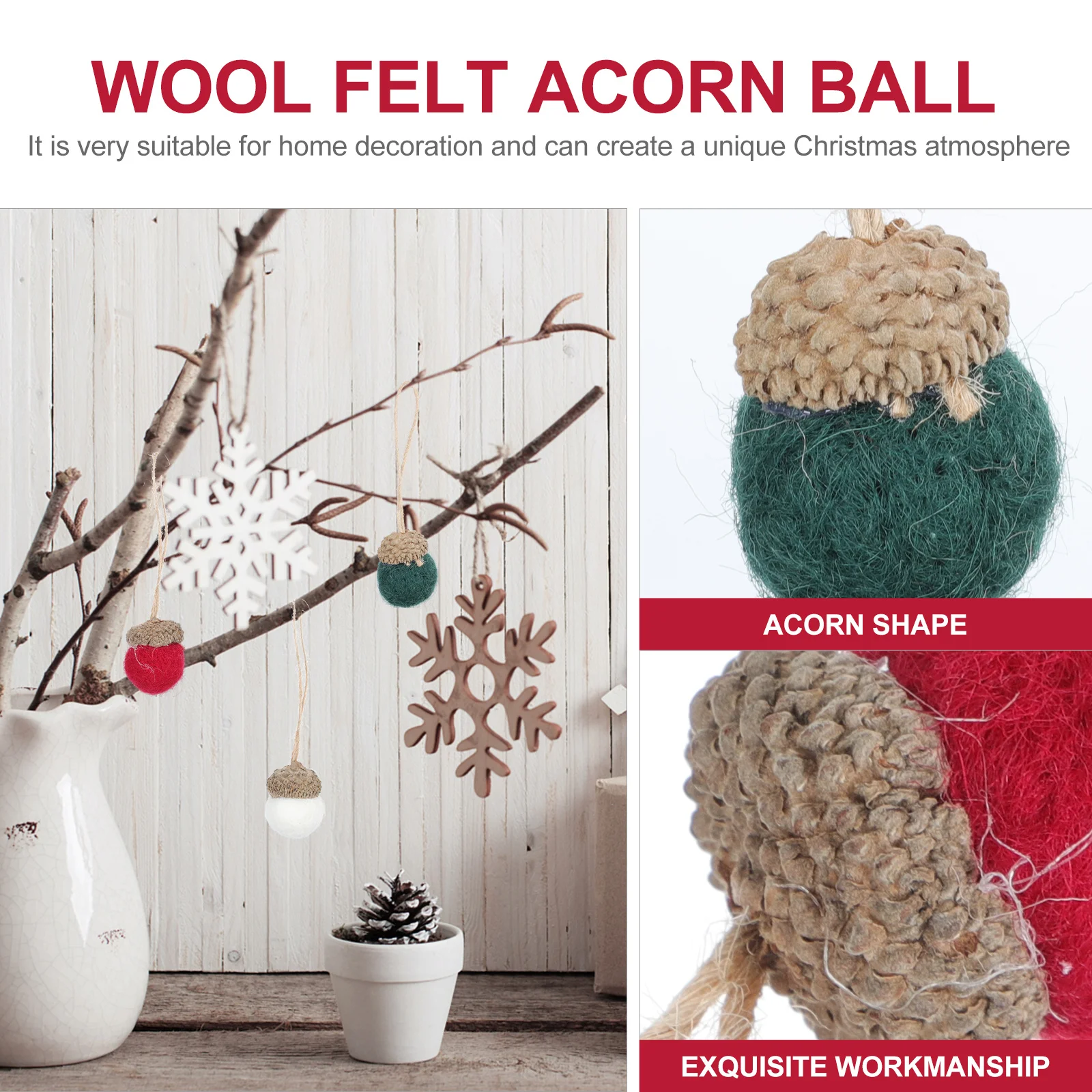 

30pcs Christmas Acorn Decorations Woolen Felt Imitation Acorn For Diy Flower Arrangement Xmas Tree Hanging Ornament Home