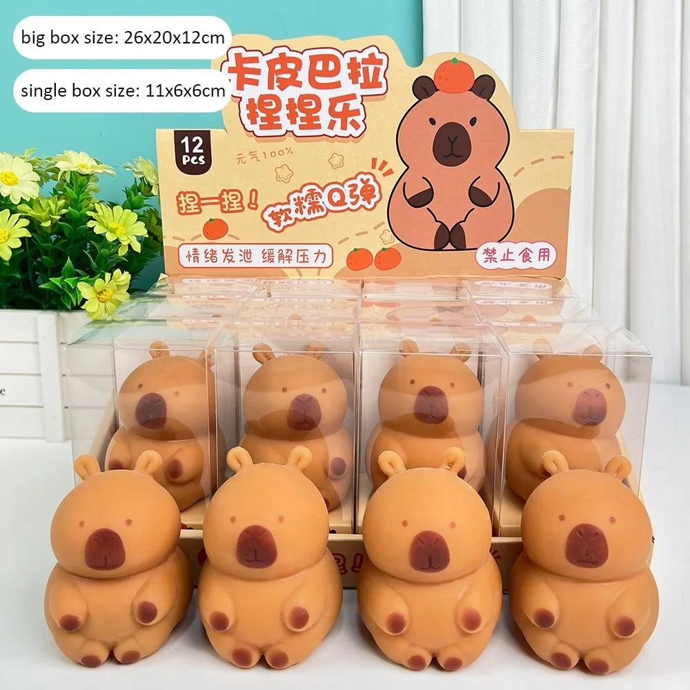 1/12 pçs dos desenhos animados recuperação lenta capivara pitada brinquedo adesivo macio tpr brinquedo de descompressão capivara alívio do estresse brinquedo de apertar crianças