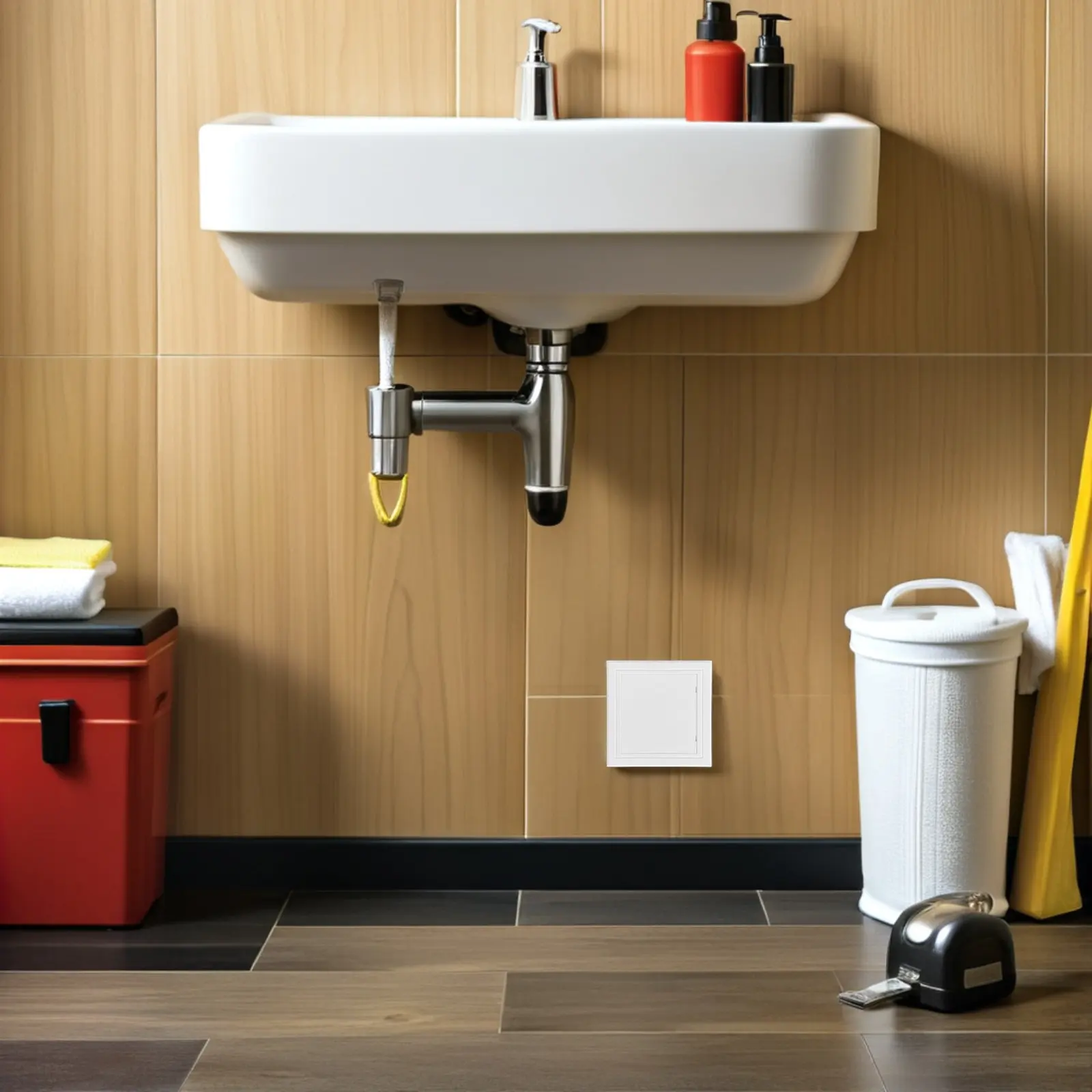 4Pcs White Wall Utility Access Panel Plastic Cover 100x100cm Bathroom Plumbing Heating Drywall Maintenance Hole Cover