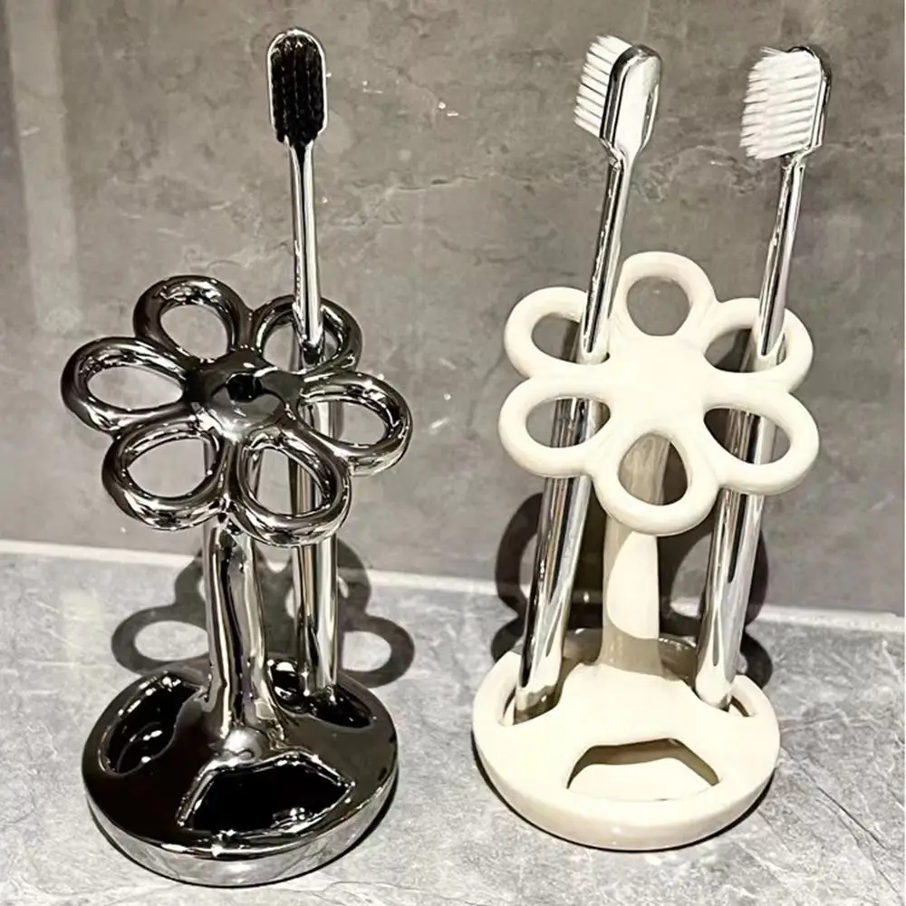 

Керамический держатель для зубных щеток в форме цветка, экономия места, водонепроницаемые стеллажи для хранения зубных щеток, противоскользящая подставка для зубной пасты с 6 слотами