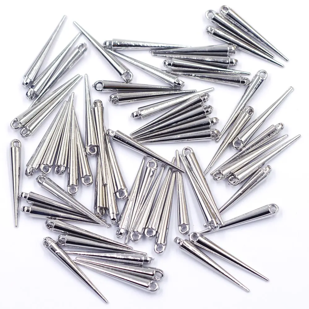 Pendants Cone Acrylic Spike Tear Rivet Punk Studs Spikes Earring Silver Tone Jewelry DIY Findings Charms 34x5mm 50Pcs/100Pcs