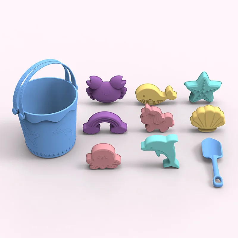 Children's water and land dual-purpose silicone beach bucket, parent-child interaction, play in water,dig sand, sand toys