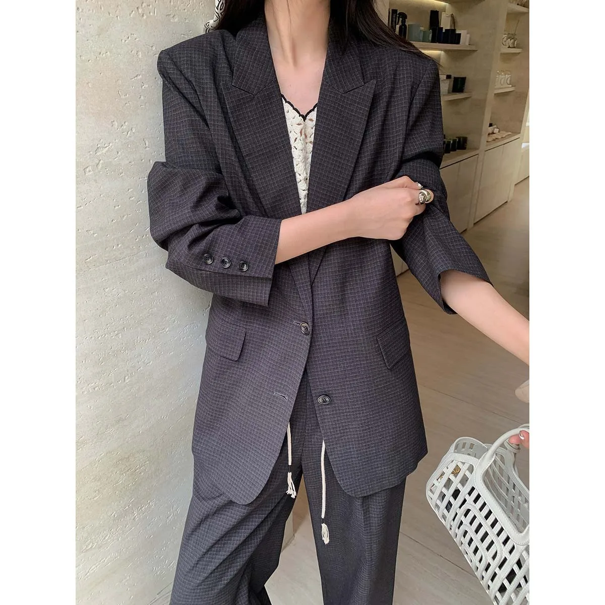 

Oversized Plaid Blazer For Women Oversize Mid-length Suit
