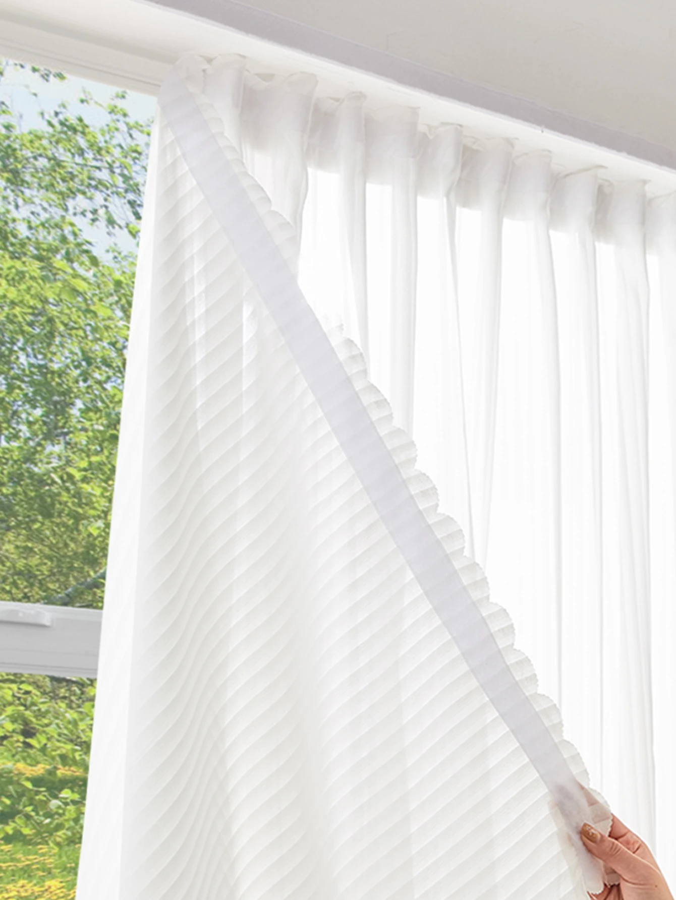 INS Korean French White non-perforated Curtains Sunscreen self-adhesive for Bookshelf curtain room hook and loop fastener