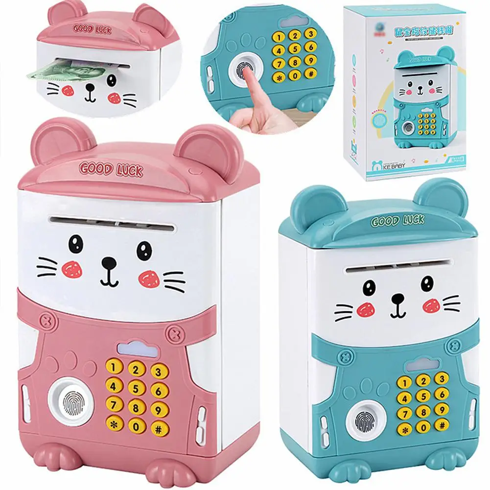 Cartoon Fingerprint Deposit  Box Lighting Sound Effect Atm Password Box Coin Storage Children Toy