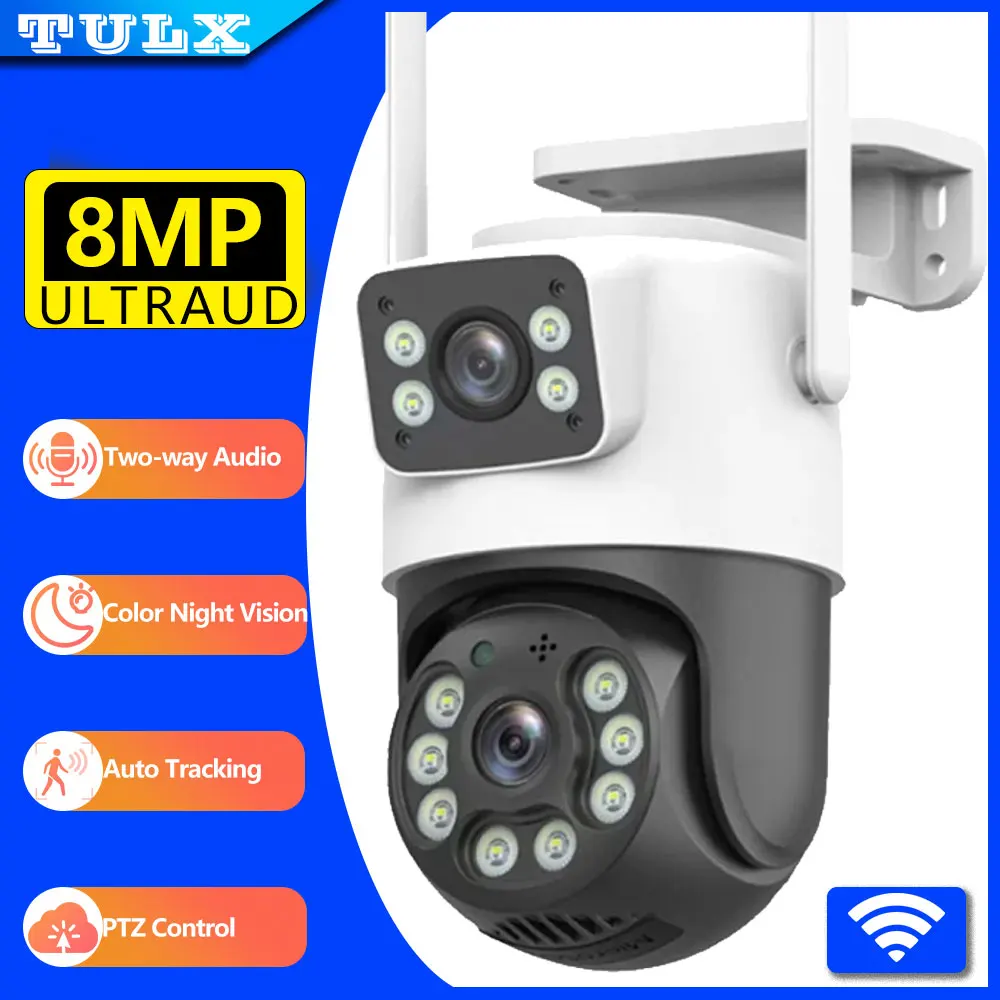 

LZJV 4K 8MP WIFI Surveillance Camera Dual Lens Wireless Outdoor Security PTZ IP 360 Cameras AI Human Detect CCTV Camera Digital