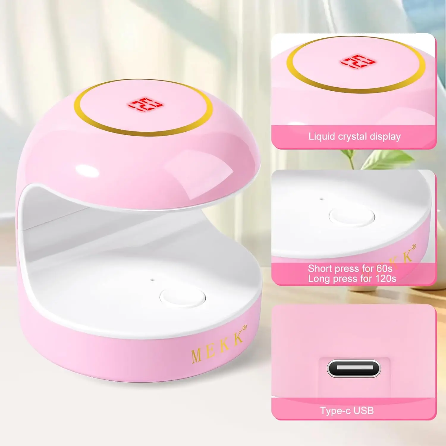 مصباح أظافر صغير بالأشعة فوق البنفسجية بقدرة 18 وات للأظافر الجلية، مصباح علاج فلاش وردي محمول، تصميم مدمج للمنزل والصالون #5