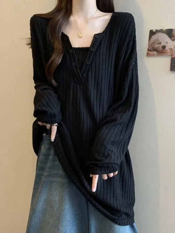 Loose Lazy Sle Women's Sweater 2025 Autumn Winter plus Size Long Sve Mid-Length Knitted Top Missing Bot
