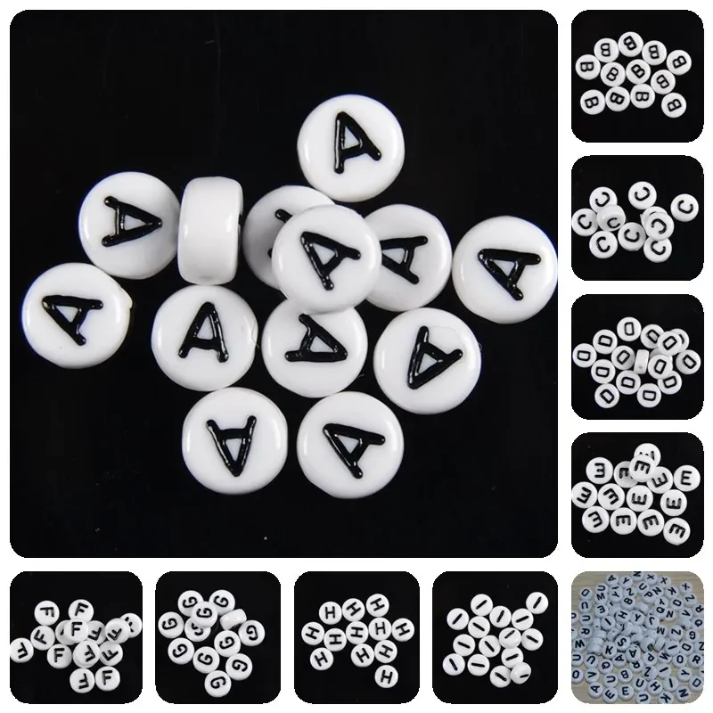 100pcs White Acrylic A-Z Letter Beads for Jewelry Making Diy Bracelet Necklace Spacer Round Single Alphabet Spacer Beads 4*7mm