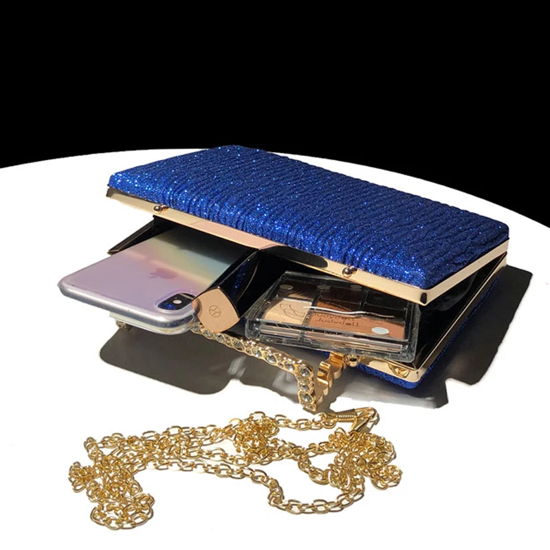 Borsa e borsette con pochette blu reale borsa a tracolla pieghettata per donna 2022 Bling piccola borsa a tracolla di lusso portafoglio da sposa