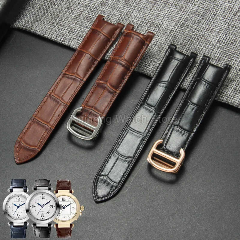 18x10mm 20x12mm 21x15mm for Cartier PASHA Series Refined Stylish Long Lasting Genuine Cowhide Leather Watch Strap Concave End