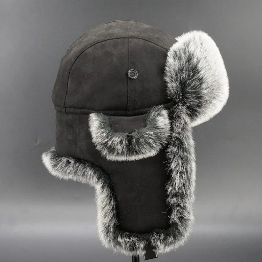 Atmungsaktiver Wildlederstoff, Herren-Lei-Feng-Mütze, dicke Kunstfell-Ohrschutzmütze, warme, mit Fleece gefütterte, kältebeständige Mütze zum Skifahren. – Detail 10