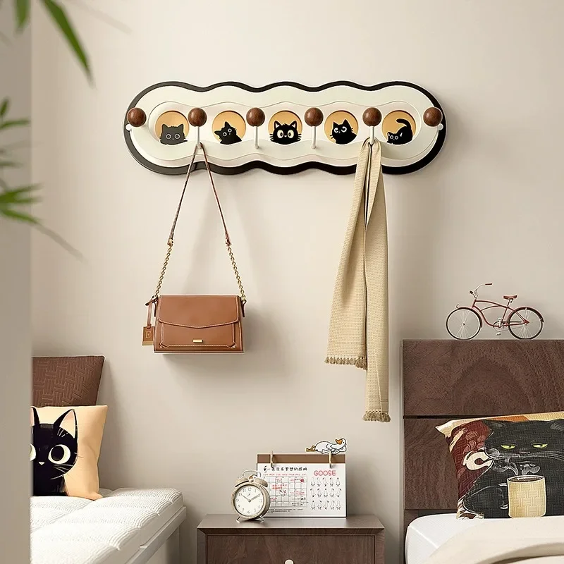 

Modern Wall Mounted Coat Rack with Hooks Cute Cat Keys Bags Hats Storage Hanger for Entrance Punch-free Durable Organizer