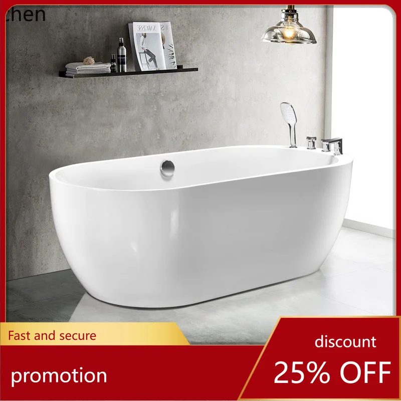 

ZML Bathtub Hotel Small Apartment Freestanding Integrated Acrylic Constant Temperature Bathtub with Faucet