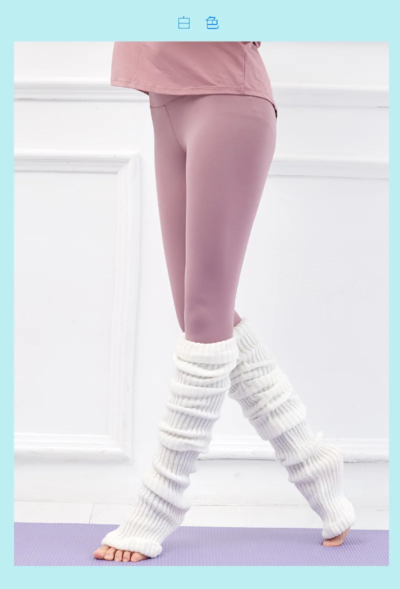 80cm Lila Herbst Und Winter Neue Yoga Socken Gleitschutz Dance Pile Wolle Strickte Weibliche Beinlinge Warme Wachen – Detail 6