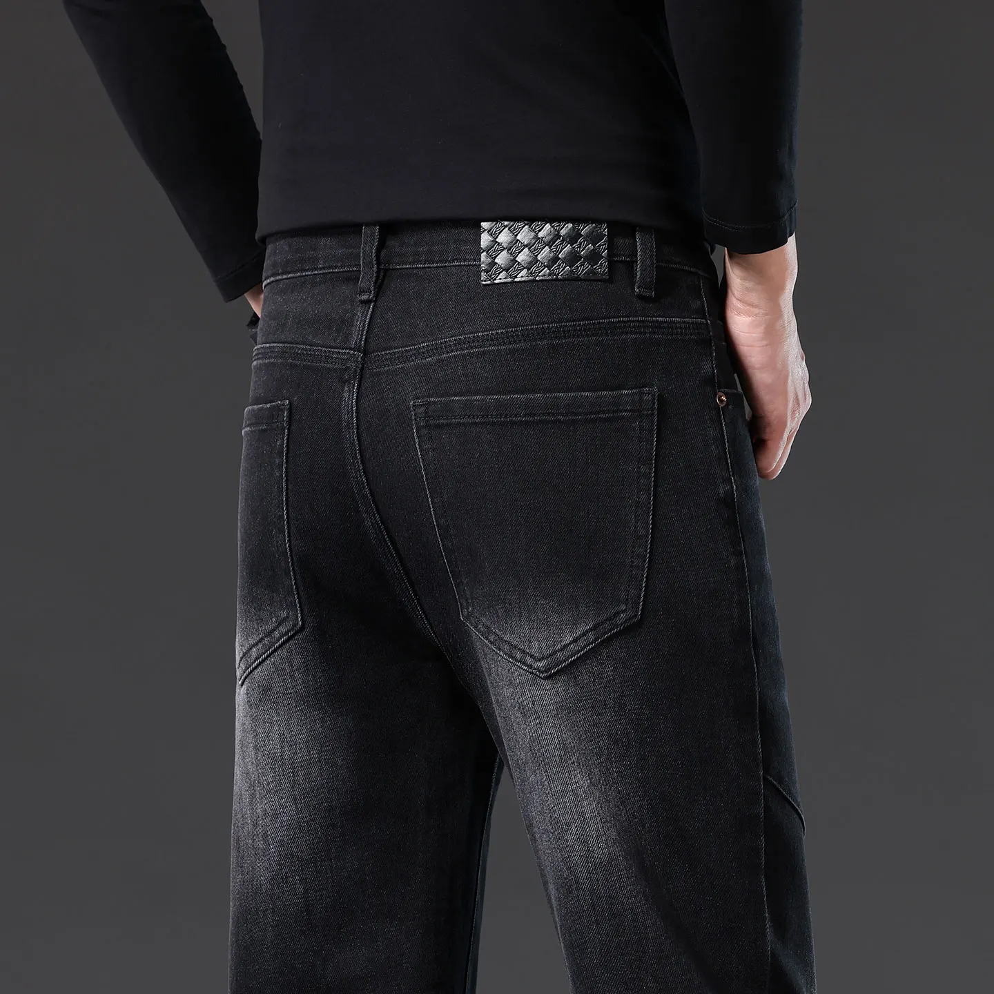 2026 New Autumn and Winter Combined Straight Tube Mid Waist Cotton Elastic Men's Casual Jeans Korean Classic Basic Color Pants