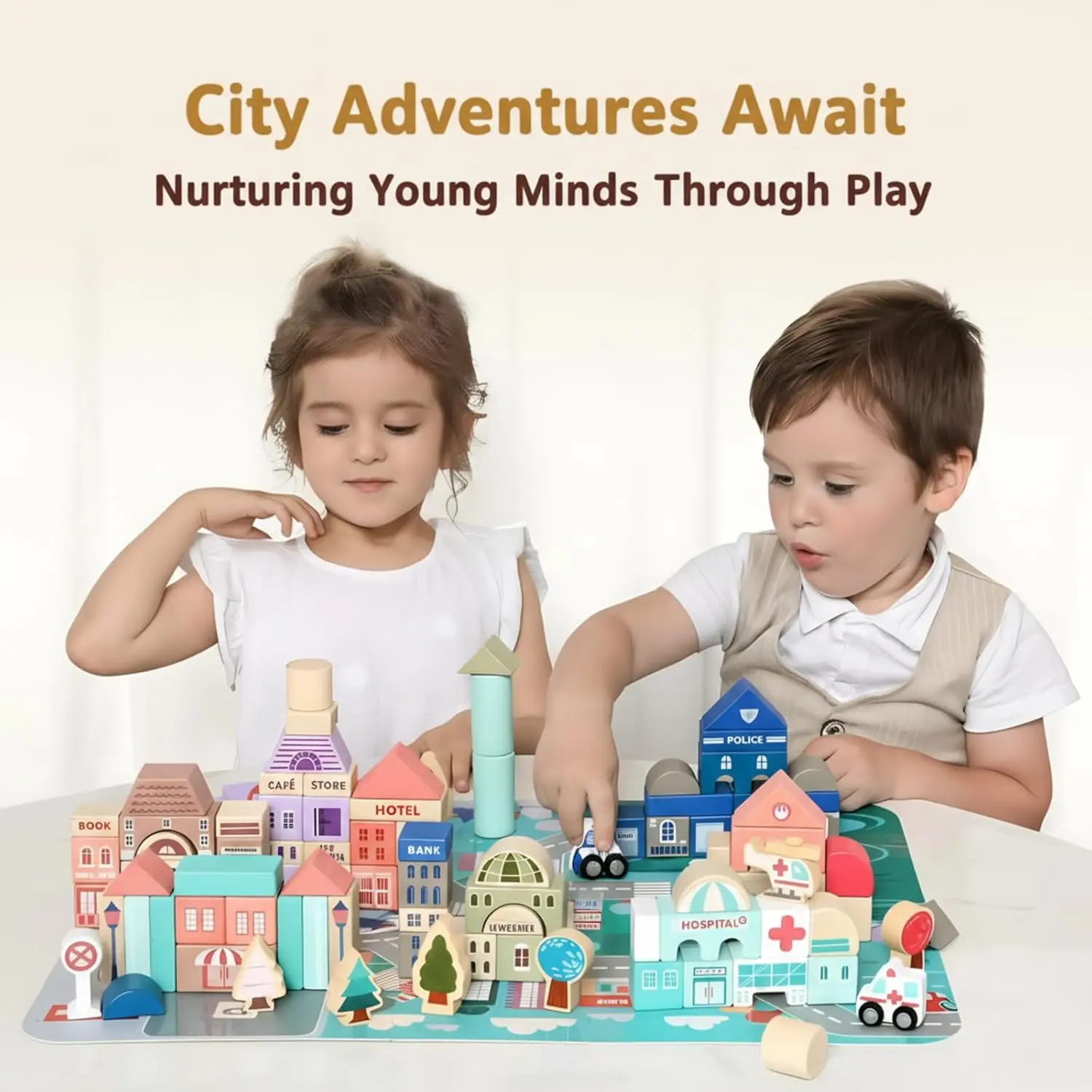 Ensemble de blocs de construction en bois Migargle, 115 pièces, jouet éducatif pour enfants d'âge préscolaire, construction de ville, empilage, 3+, cadeau d'anniversaire