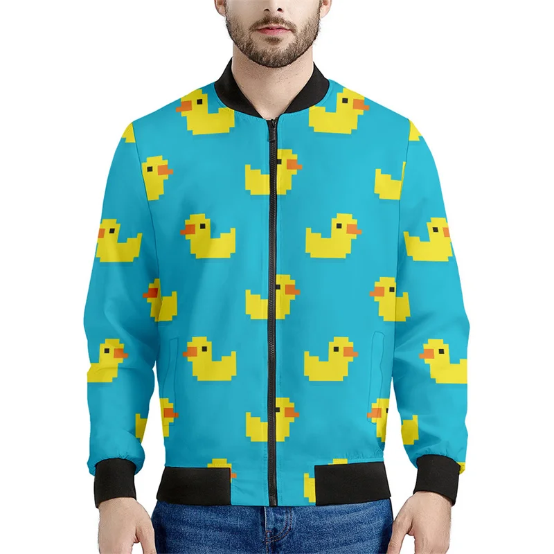 Cute Cartoon Rubber Duck Jacket For Men 3d Printed Sweatshirt Cool Street Bomber Zipper Jackets Tops Kids Spring Autumn Coat