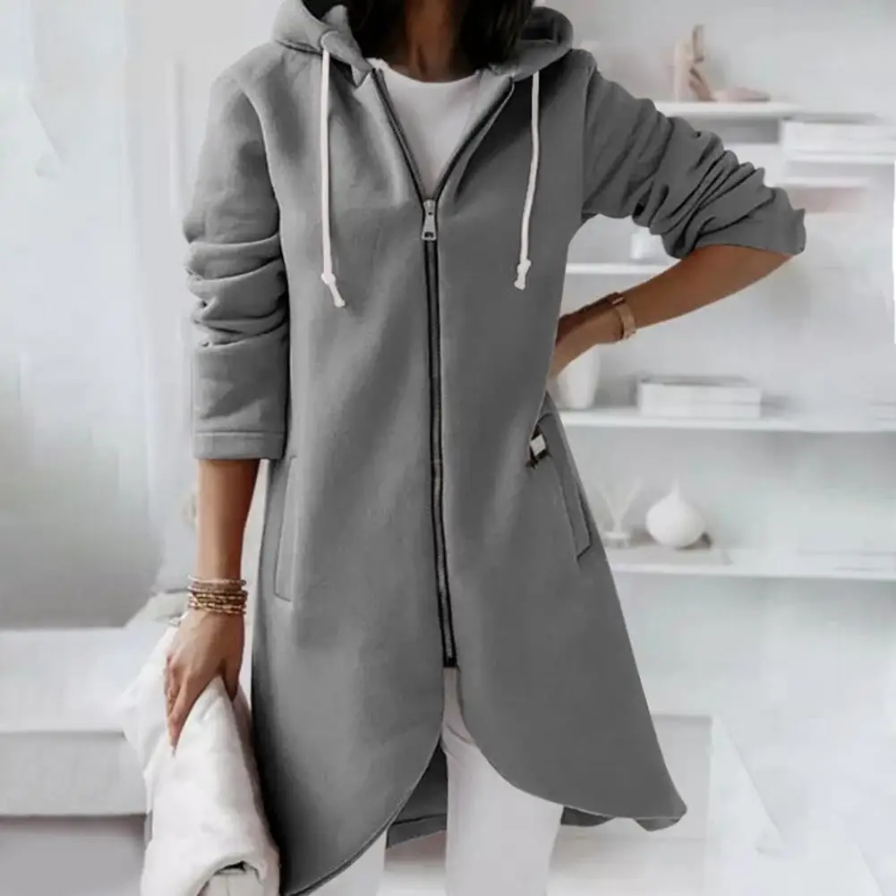 

Elegant Hoodie Pocket Design Cotton Blend Women Coat Hoodie Skin-friendly Women Comfortable Solid Sweatshirt For Daily Wear