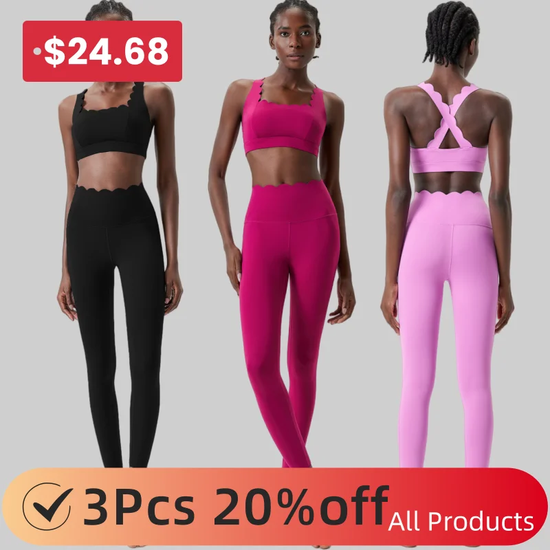 Solid Color Two Piece Fitness Suit for Women Yoga Legging Bar Set Super Streth Breathable Running Sportswear Gym Workout Clothes