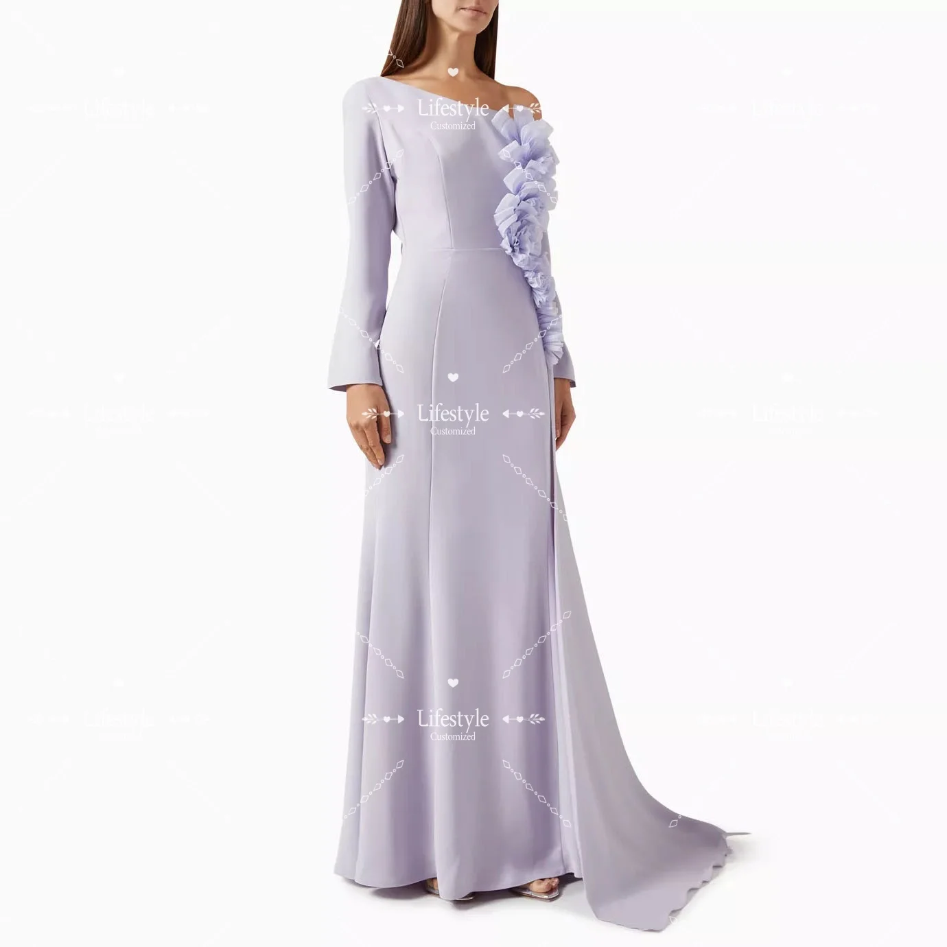 

Customized One-Shoulder Classic Prom Dresses 2025 Flowers Evening Dress Long Sleeves for Formal Party Gown with Train