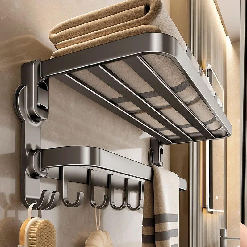 

Space aluminum towel rack bathroom wall hanging storage rack bathroom accessories multifunctional towel rod hook