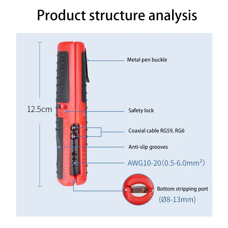 Multifunctional  Coaxial Cable Wire Pen Cutter Stripper Hand Pliers Tool for Cable Stripping Crimper Dismantling Tool  10-10AWG