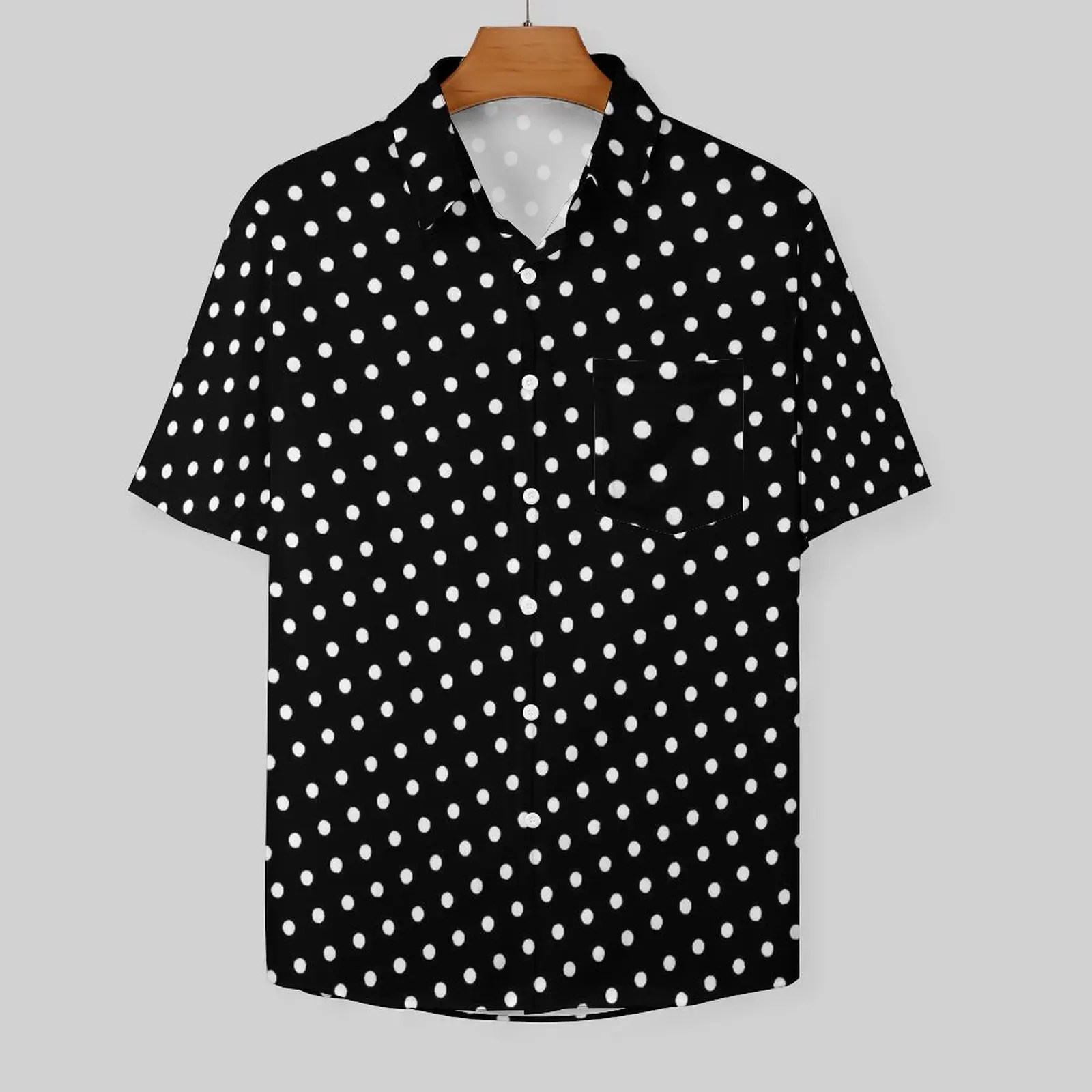 White Polka Dots Loose Shirt Male Beach Black Retro Print Casual Shirts Hawaiian Graphic Short Sleeve Stylish Oversized Blouses