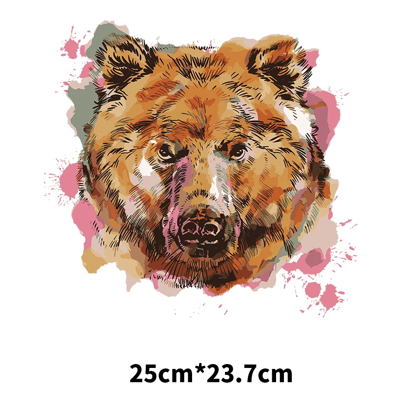 Large size Bear Animal Iron On Patches For DIY Heat Transfer Woman and Man Clothes T-Shirt Thermal Stickers Decoration Printing