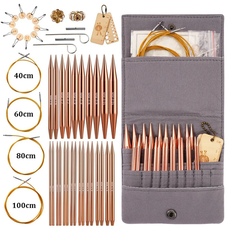 مجموعة إبر الحياكة الدائرية المصنوعة من الألومنيوم، خطافات كروشيه قابلة للتبديل، مجموعة ملحقات أدوات الحياكة والغزل #3