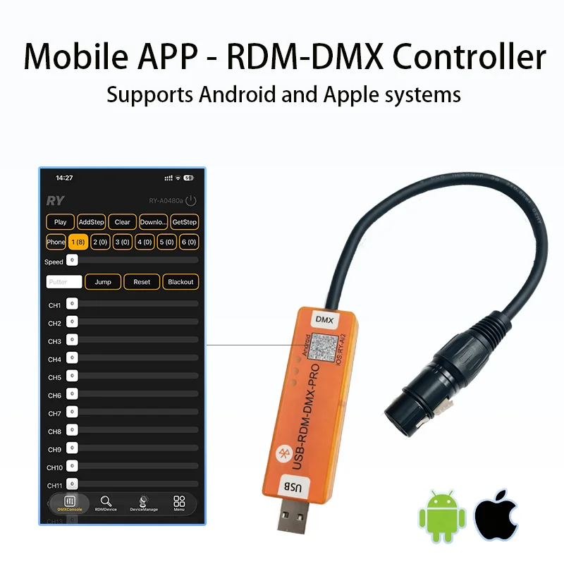 Mobile APP - DMX-RDM Controller 480CH Phone DMX Dialer Stage Console Android iOS Offline Save DJ Disco Stage Lighting Controller