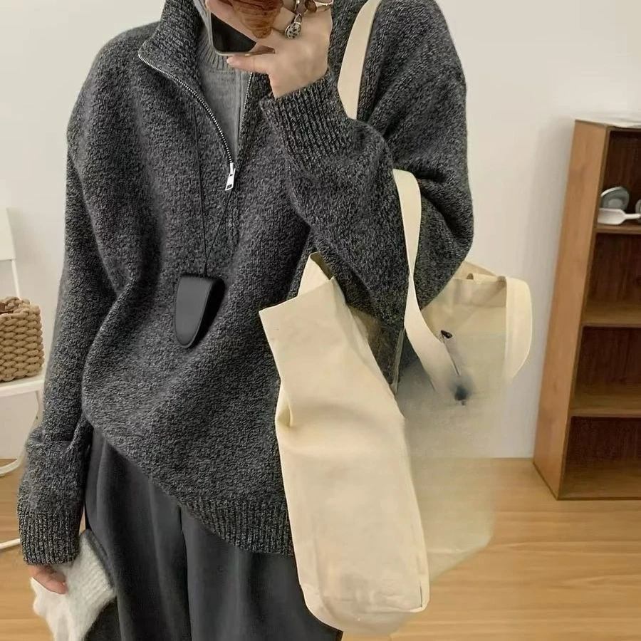 وهمية اثنين طوق اللون منعت نصف سستة سترة محبوك سترة المرأة مريحة جديدة الخريف والشتاء سترة متعددة الاستخدامات #2