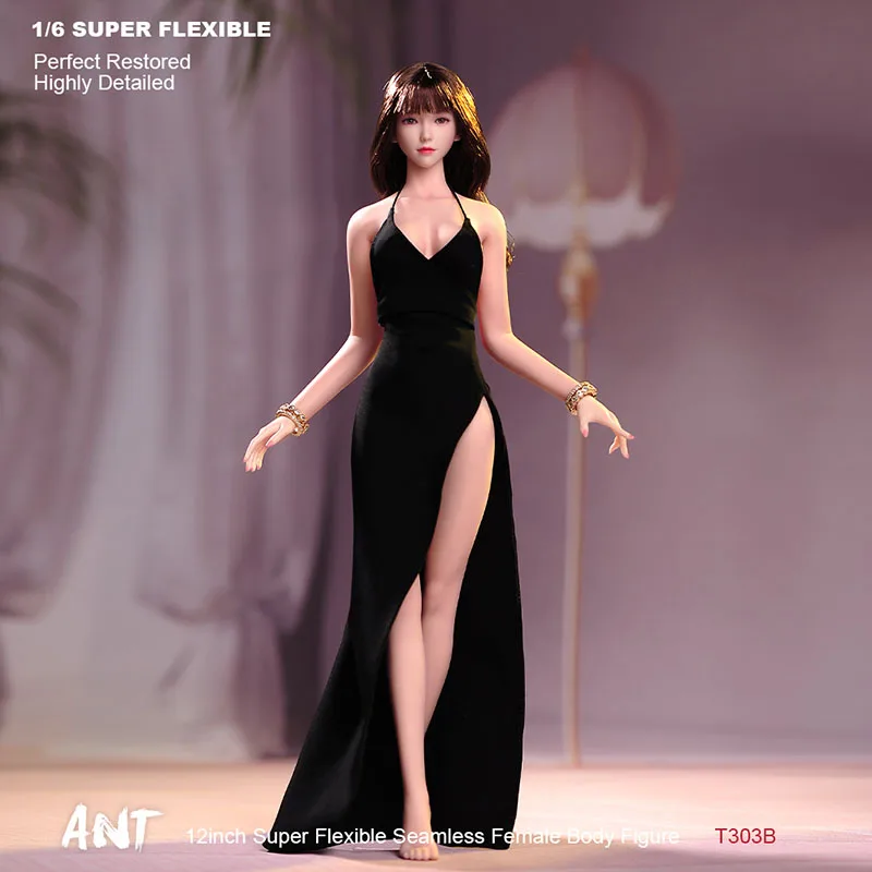 ANT T303 1/6 Scale Female Slender Seamless Body 12'' Makeup Non Detachable Feet Slim Action Figure Pale Normal Suntan Body Model