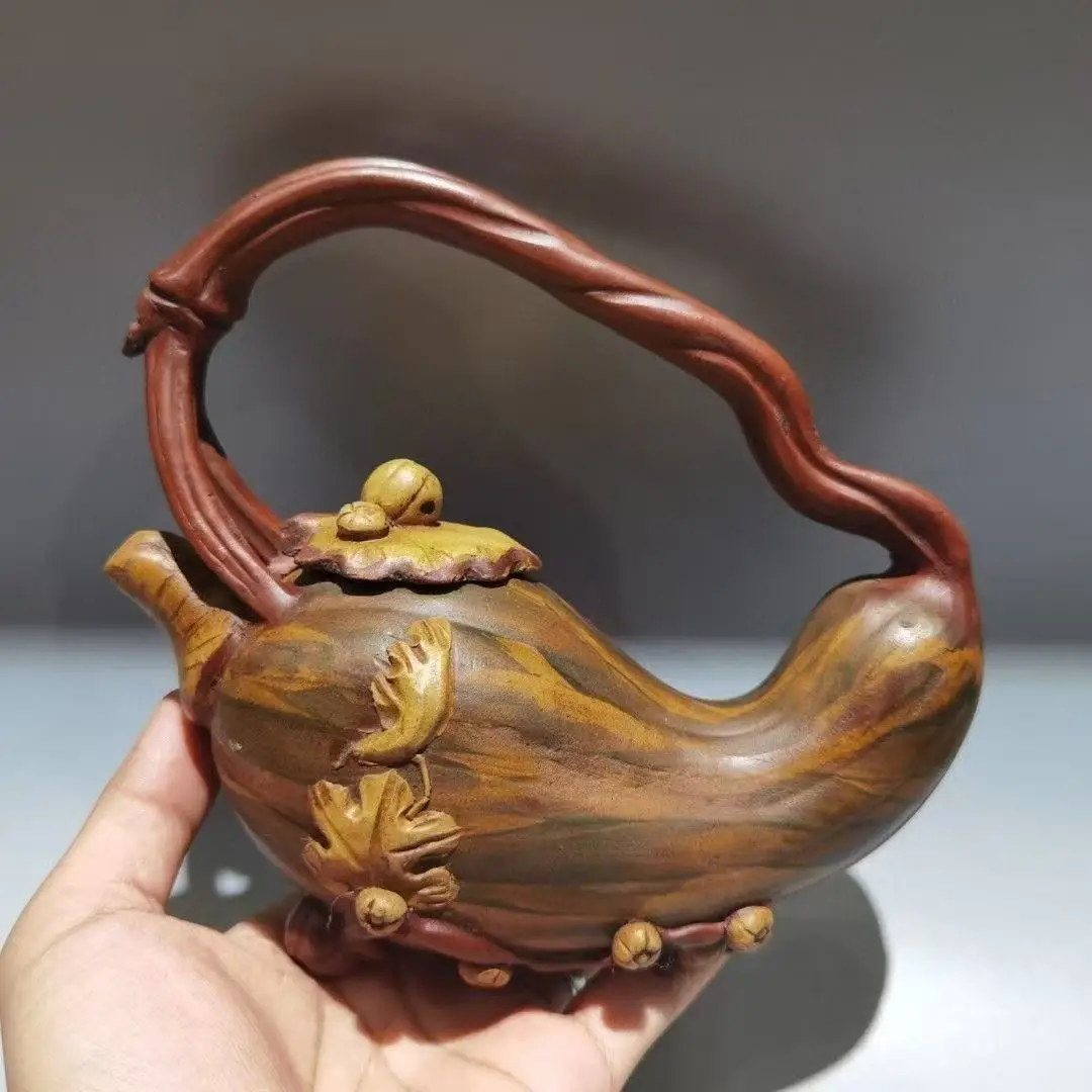 Old Chinese Handicraft Enameled YiXing Zisha (red stoneware) Teapot,Fruit and melon modeling, with mark, Free shipping