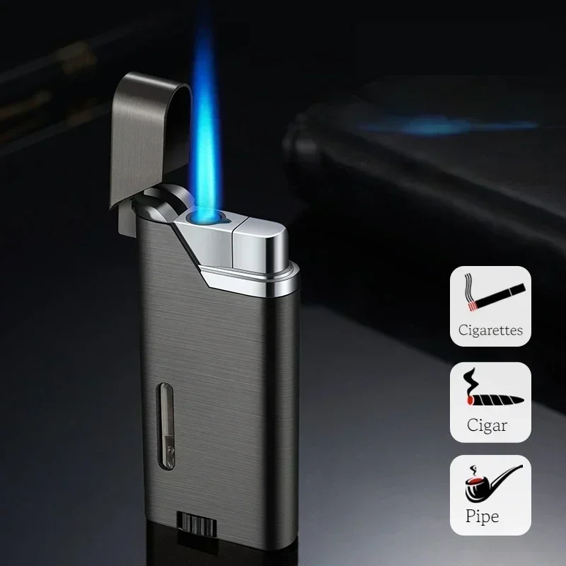 

Metal Portable Inflatable LighterMini Can Fit Into Cigarette BoxSizeDirect Spray Blue Flame Windproof Igniter Transparent GasBox